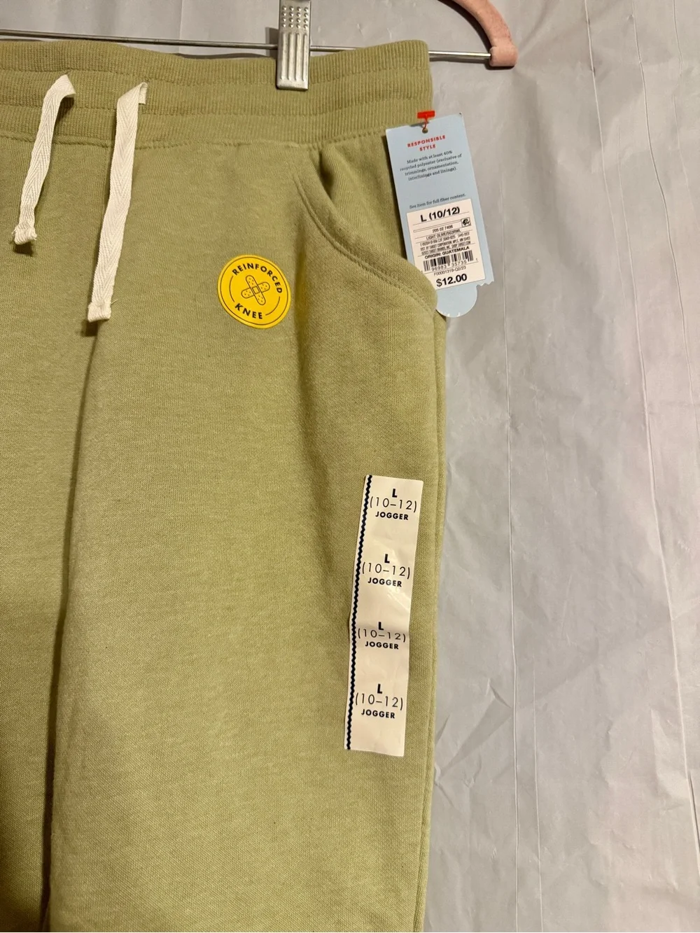Kids Olive Green Jogger Sweatpants Size L 10-12 NWT